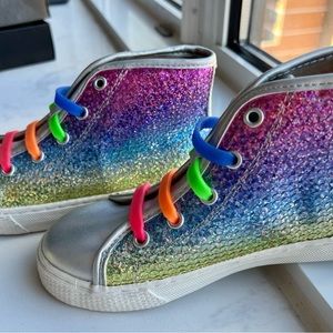 Gorgeous, glittery rainbow high top sneakers from The Children’s Place